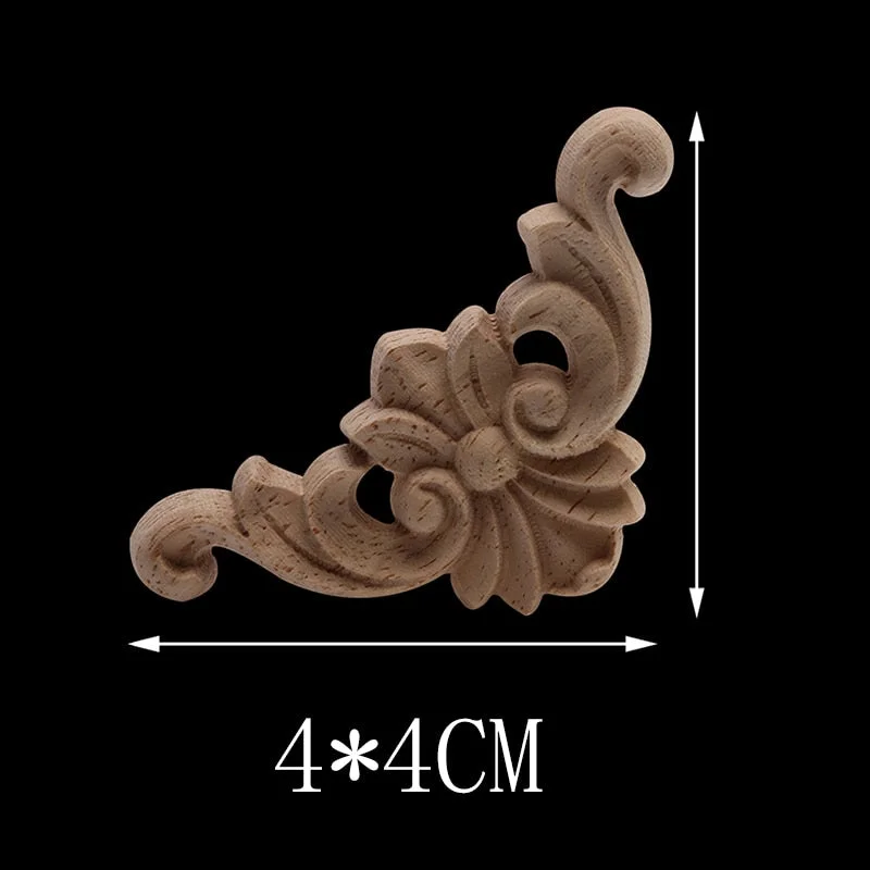 Carved Unpainted European Long Floral Leaves Rubber Wood Furniture Window Corner Wood Applique Onlay Wood Figurines Ornamental