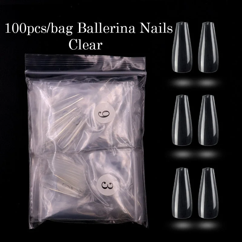Lamemoria 100/500pcs/opp/box Fake Nails Coffin Nail Tips Press on Nails Natural Clear Long Ballerina DIY False Nail Full Cover-Nail Inspo