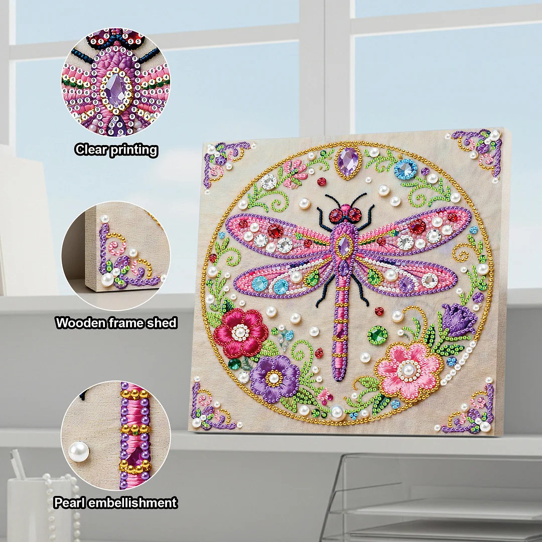 Dragonfly Art Diamond Painting Kit for Adults Home Decor 25x25cm With Frame
