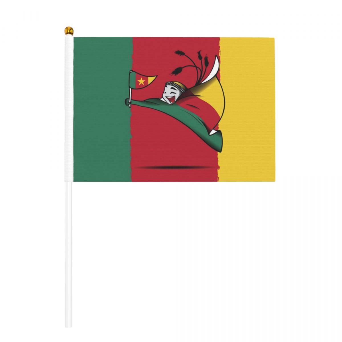 Cameroon World Cup 2022 Mascot Hand Held Small Miniature Flags on Stick