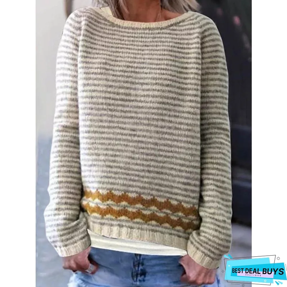 Plus Size Casual Striped Sweaters