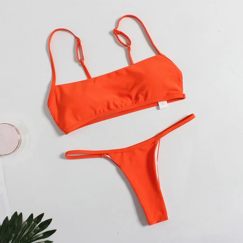 2020 New sexy bikini set backless swimwear women striped swimsuit bathing suit female solid biquini Brazilian Monokini Beachwear