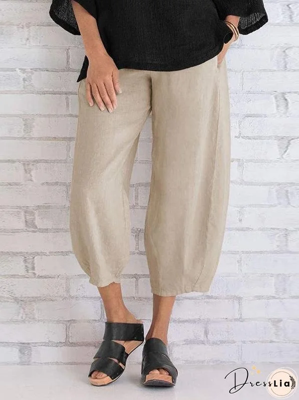 Pure Color Plus Size Simple Loose Casual Cropped Trousers for Women