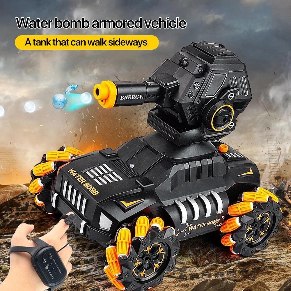 New Year's gift for children！！Spray Armored Car Watch Somatosensory Remote Control Car Can Shoot Water Bomb Tank Car Children's Toy Car