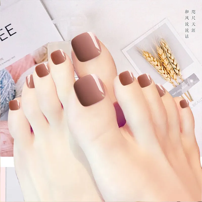 Short False Toenails Artificial Feet Nails Full Cover Square Solid Color Fake Toenails Women Press On Toe Nail Art Decoration-Nail Inspo