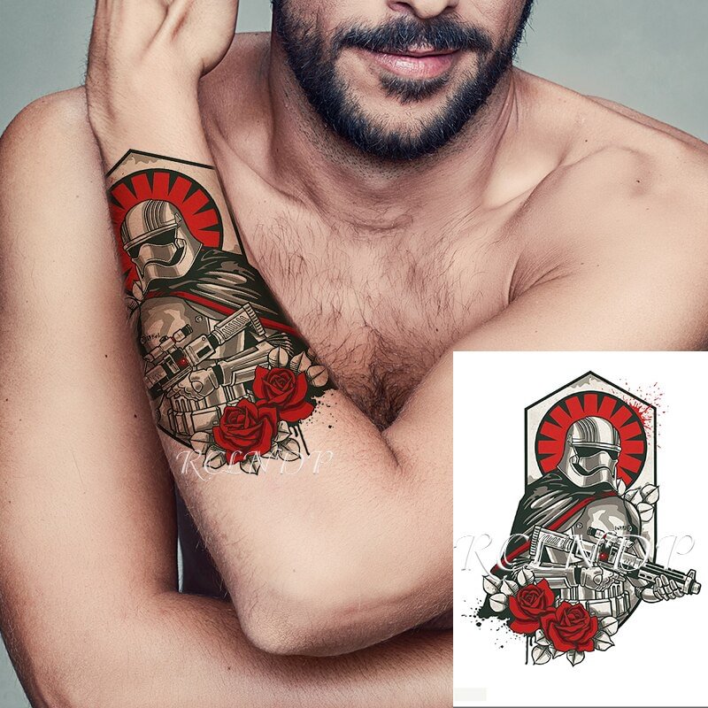 Waterproof Temporary Tattoo Sticker star war Rose Armor Warrior with Gun Fake Tatto Flash Tatoo Hand Arm Art for Men Women