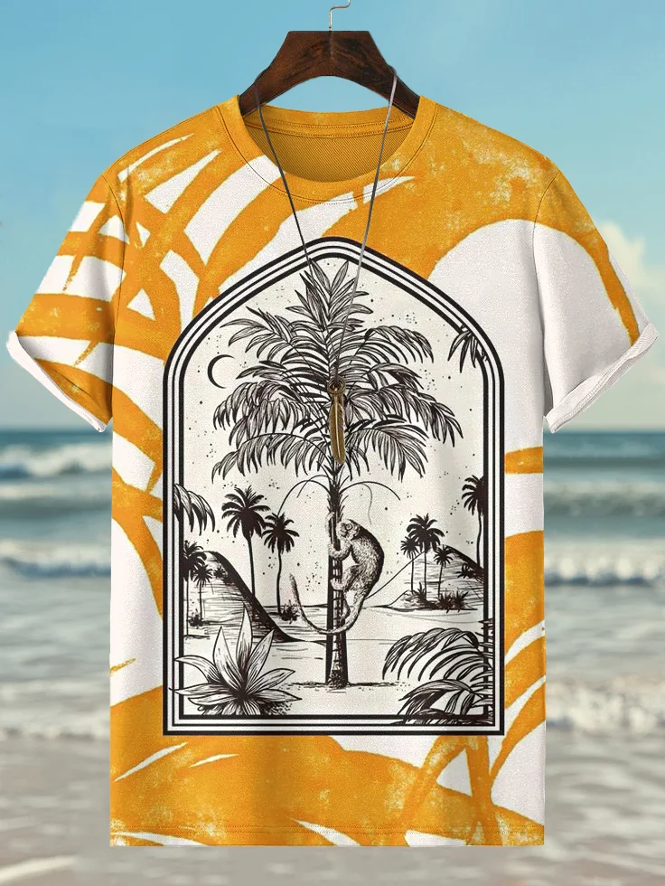 Men's Tropical Palm Trees And Monkey Vacation Art Print Casual T-Shirt