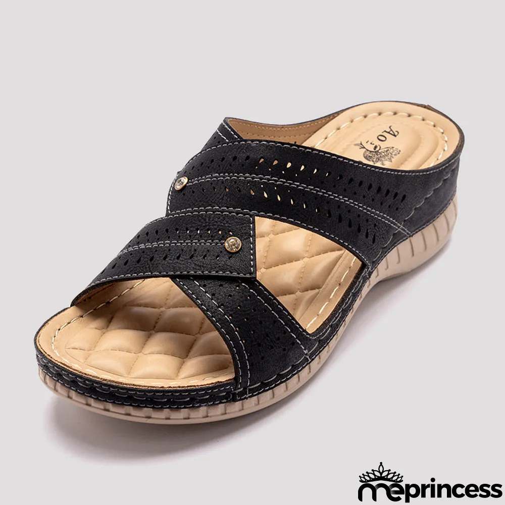 Women' Casual Strappy Suede Wedge Heel Sandals