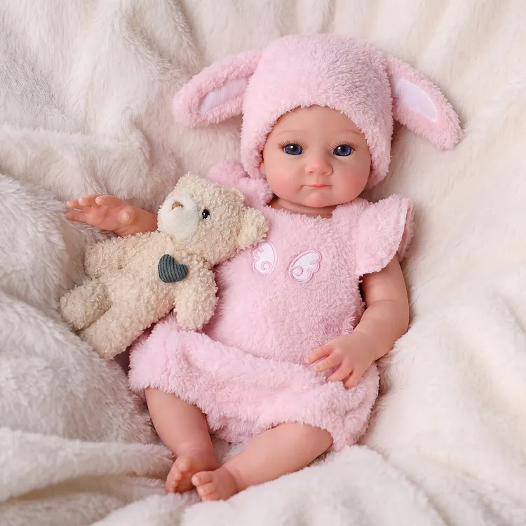 Babeside Ziva 12"/16" Silicone Baby Girl Doll in Pink Bunny Hood Outfit &ndash; Lifelike Gift for Girls