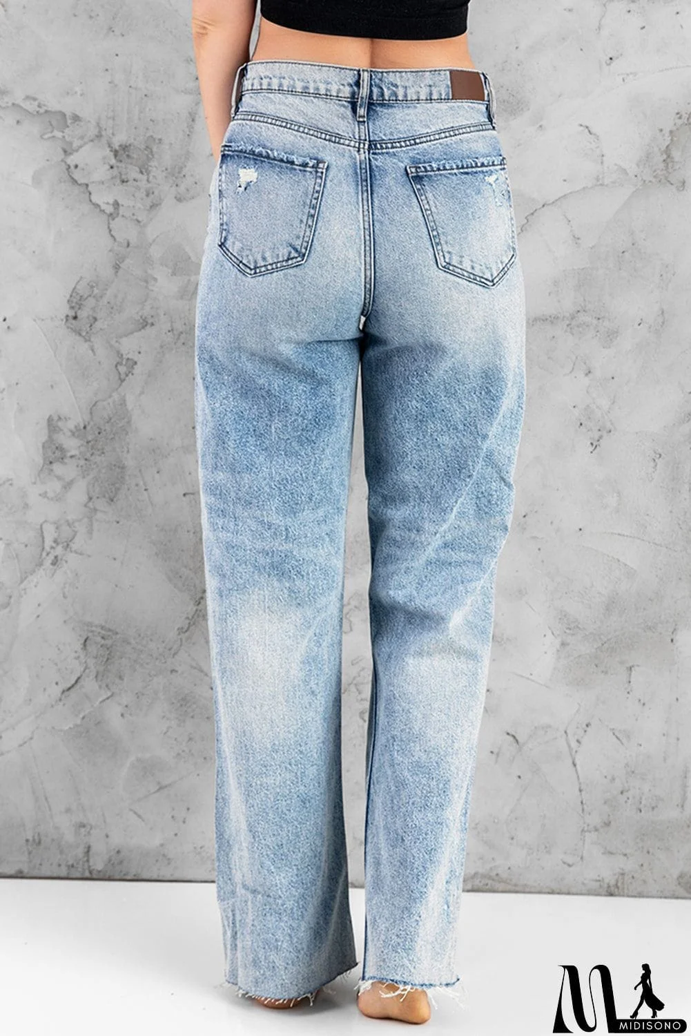 MidiSono - Distressed Hollow-out Knees Wide Leg Jeans