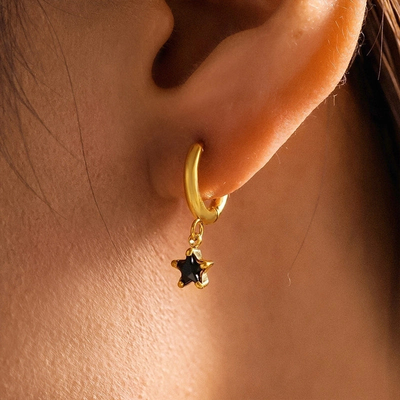 1 Pair Elegant Luxurious Vacation Pentagram Inlay 304 Stainless Steel Zircon 18K Gold Plated Drop Earrings