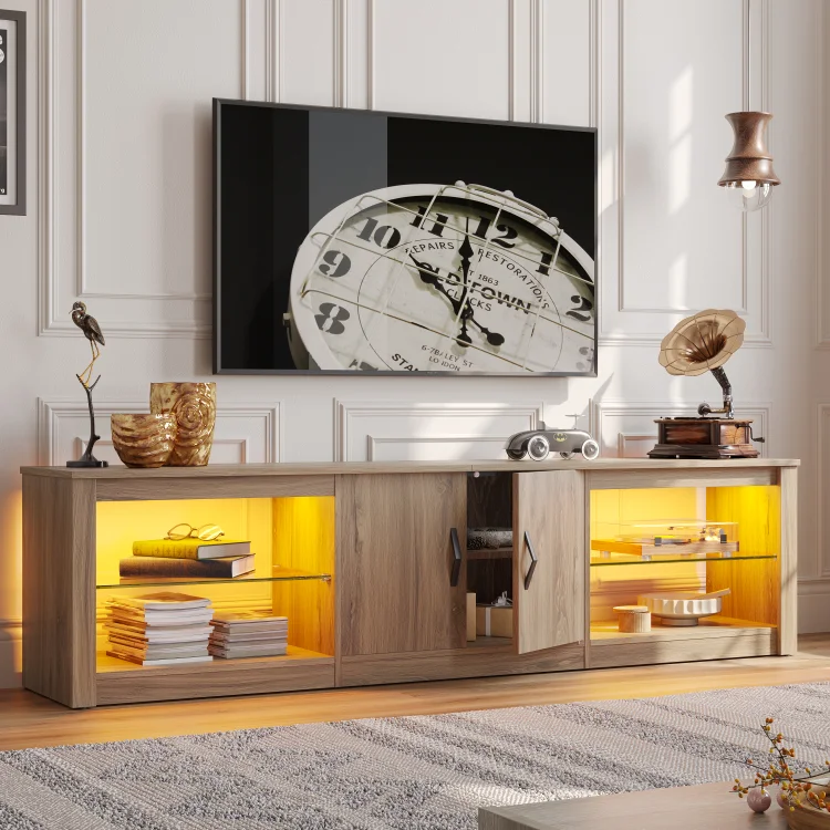 Bestier TV Stand for TVs up to 75" Entertainment Center with LED Lights and Storage Shelf Cabinet Console Table for Living Room