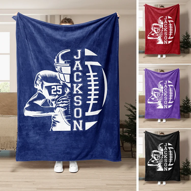 Personalized Football Blanket, Custom Name Number Soft Cozy Blankets | BKKid375