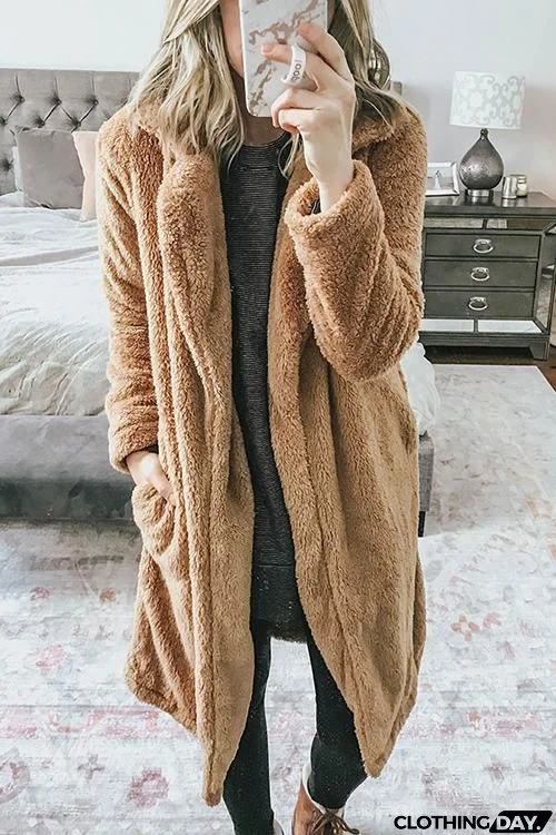 Fuzzy High Collar Coat