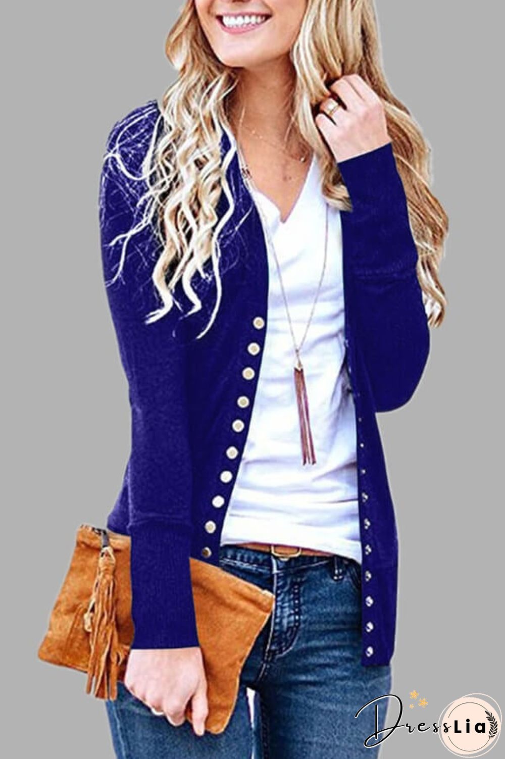 Casual Solid Color Regular Button Cardigan