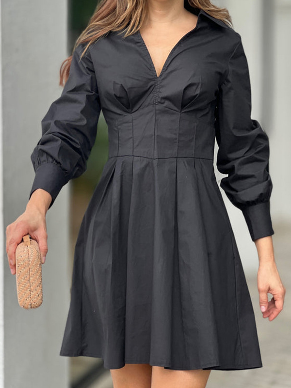 Women's Dress V-Neck High Waish Ruffle Sleeve A Line Mini Dress