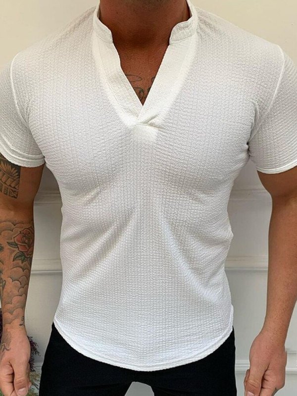 Men's T shirt Solid Color V Neck Casual Daily Short Sleeve Tops