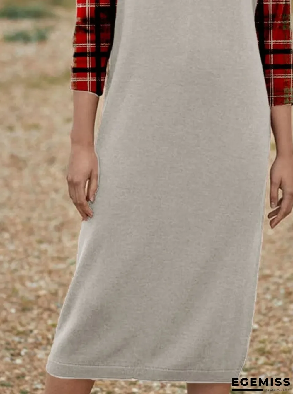 Casual Check Print Long Sleeve Lapel Maxi Dress | EGEMISS