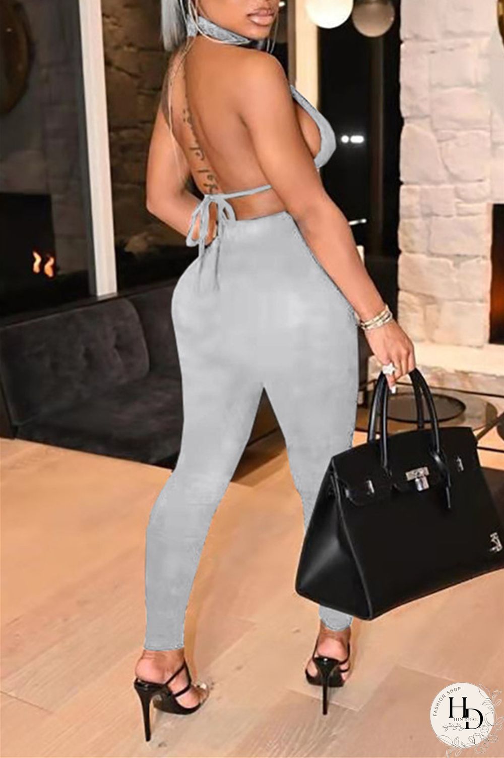 Red Fashion Sexy Solid Hollowed Out Backless Turtleneck Sleeveless Two Pieces