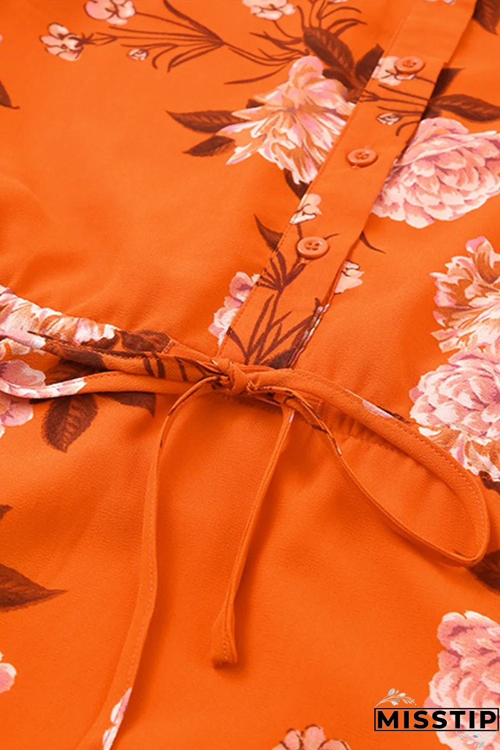 Vintage Floral Print Drawstring Flowy Dress