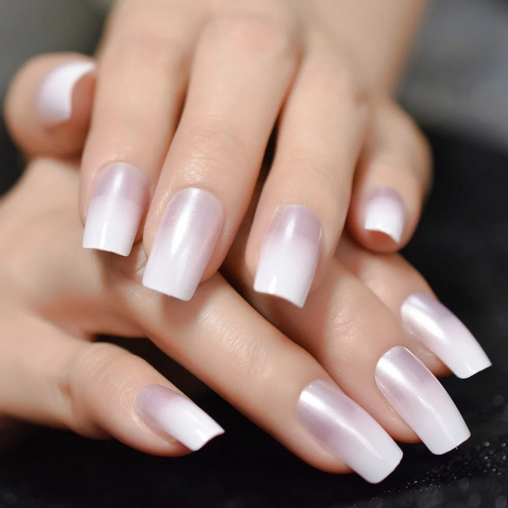 French Manicure 24 Units Faux Ongles Short Squoval Rose Mixed Milky White Press On Nail Large-Nail Inspo