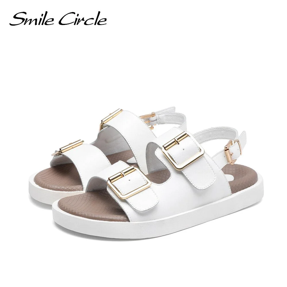 Smile Circle 2021 Summer Women Sandals Flats Platform shoes Fashion Casual Metal buckle Soft bottom Ladies sandals