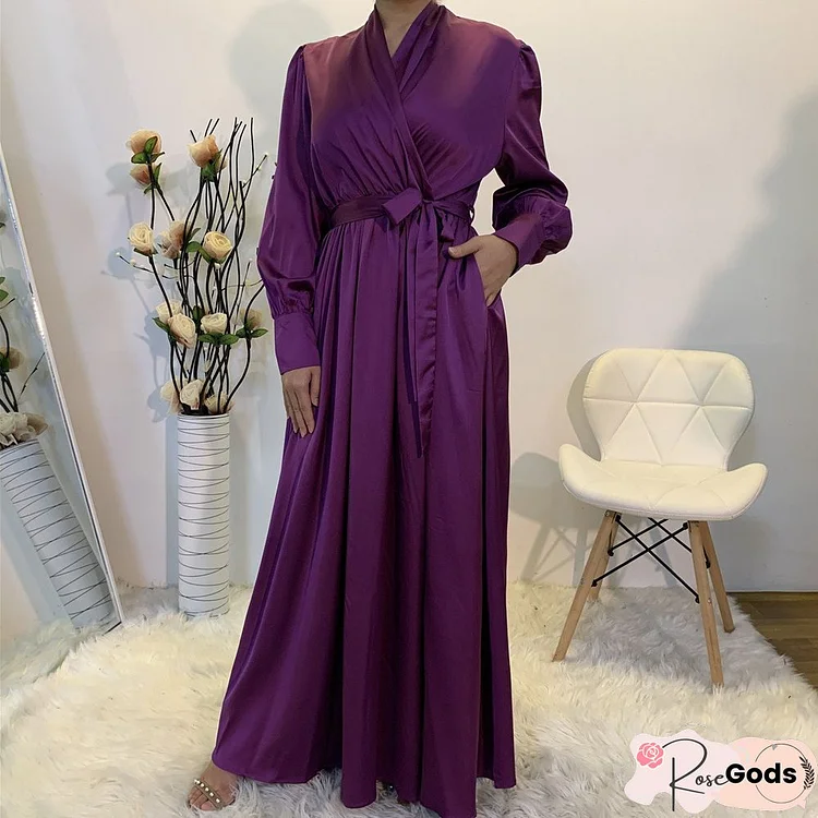 Women's Wrap Dress Maxi Long Dress Purple Red Long Sleeve Solid Color Spring Summer V Neck Hot Sexy Going Out