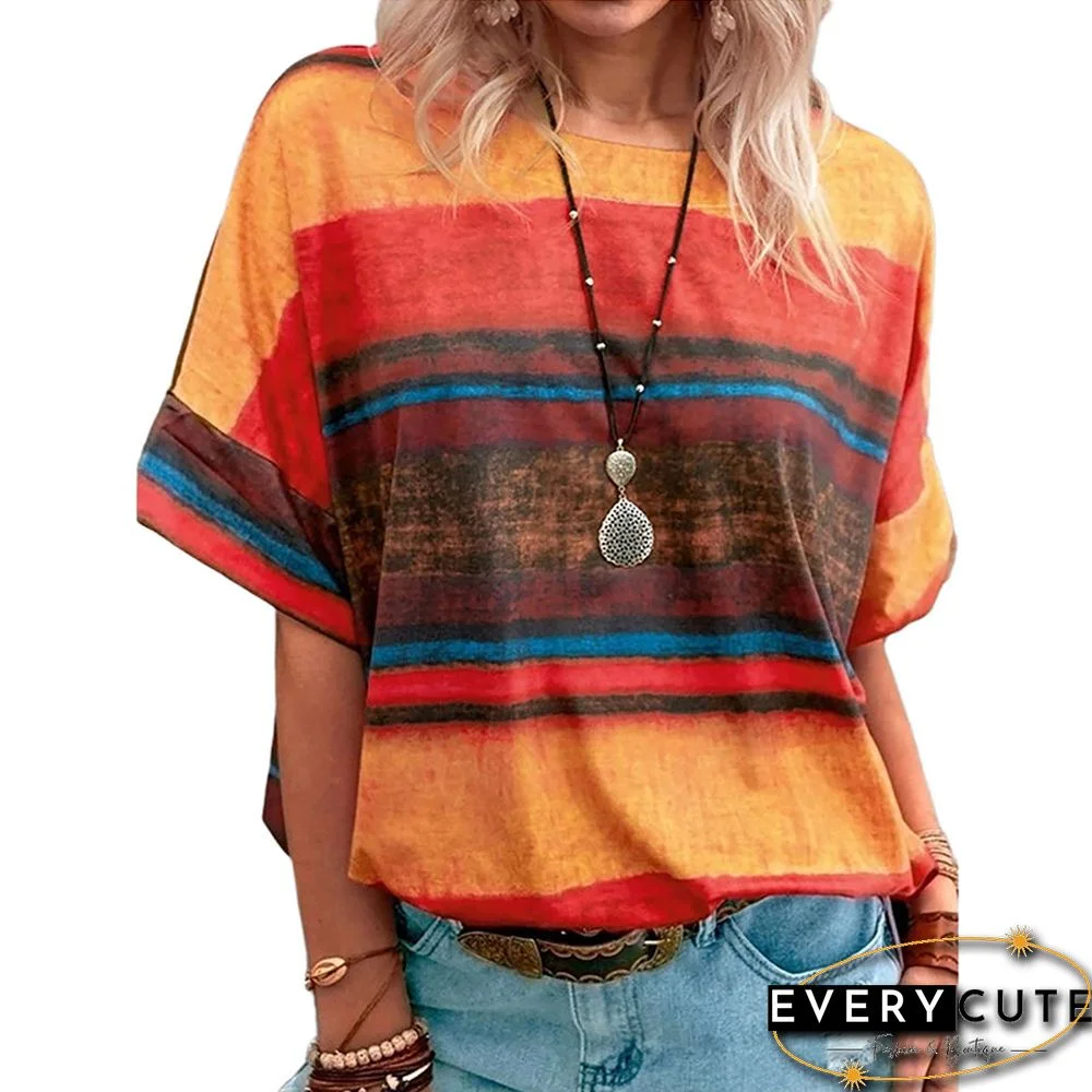 Yellow Multicolor Stripes Tie Dye Print Tees