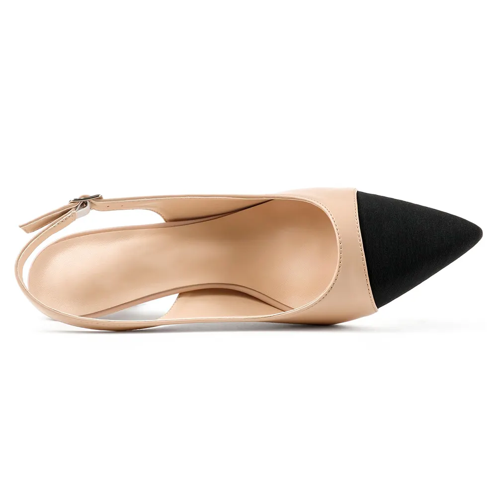 65mm Womens Slingback Pumps Closed Round Toe Splicing Casual Shoes-vocosishoes