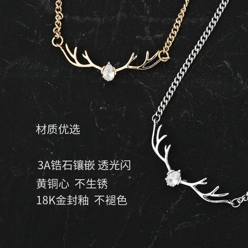 High-end Tie Chain Crystal Zircon Antlers Tie Clip Deer Head Tassel Chain Tie Pins Men's Ties Accessories Gifts for Men