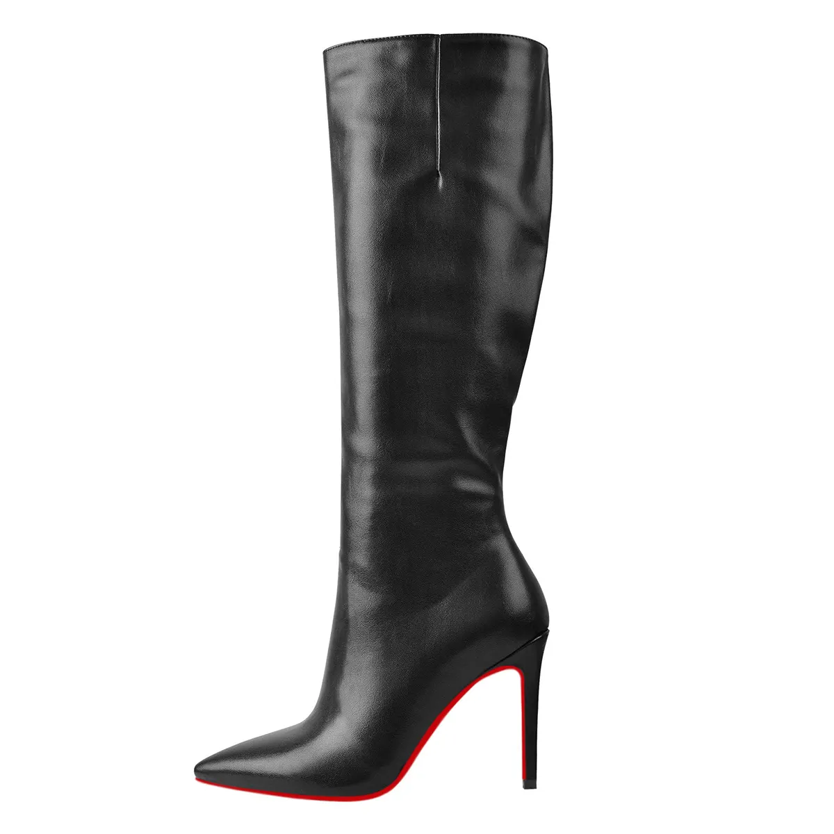 100mm/3.94 Inch Fashion Knee High Boots Platform Heel Boots Red Bottom Stilettos Booties-vocosishoes