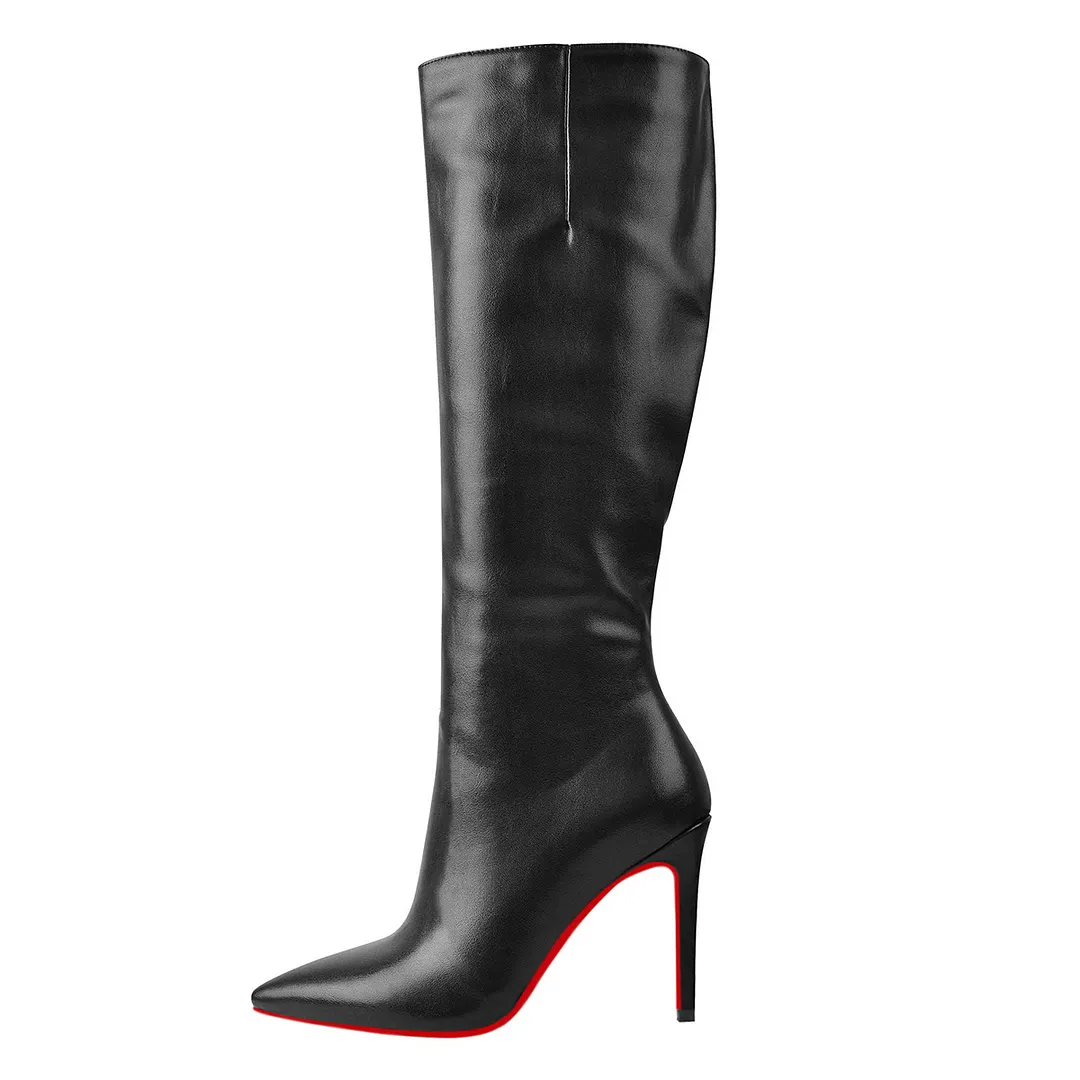 100mm/3.94 Inch Fashion Knee High Boots Platform Heel Boots Red Bottom Stilettos Booties-vocosishoes