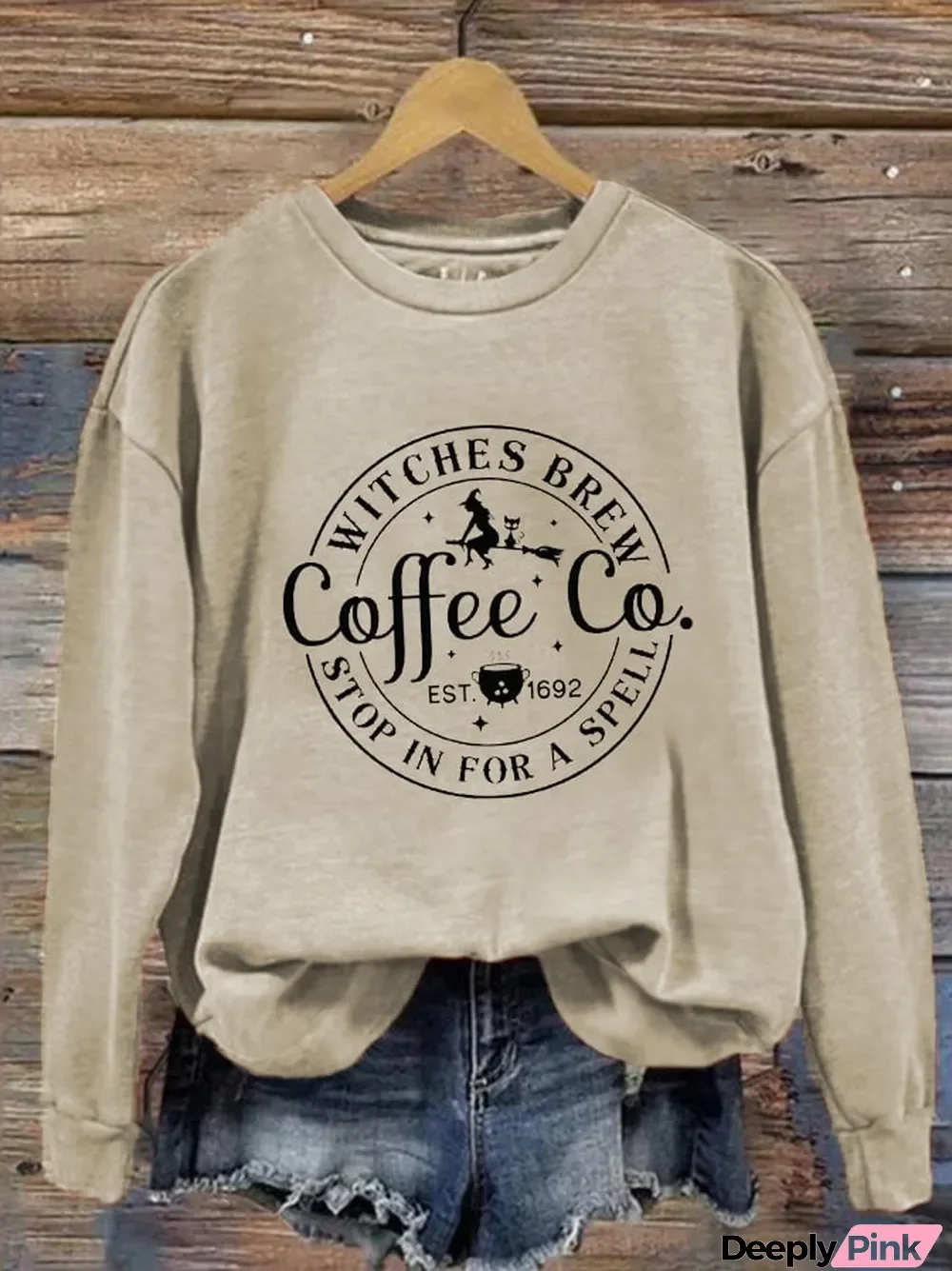 Women's Halloween Funny Coffee Co Witches Brew Prnted Sweatshirt