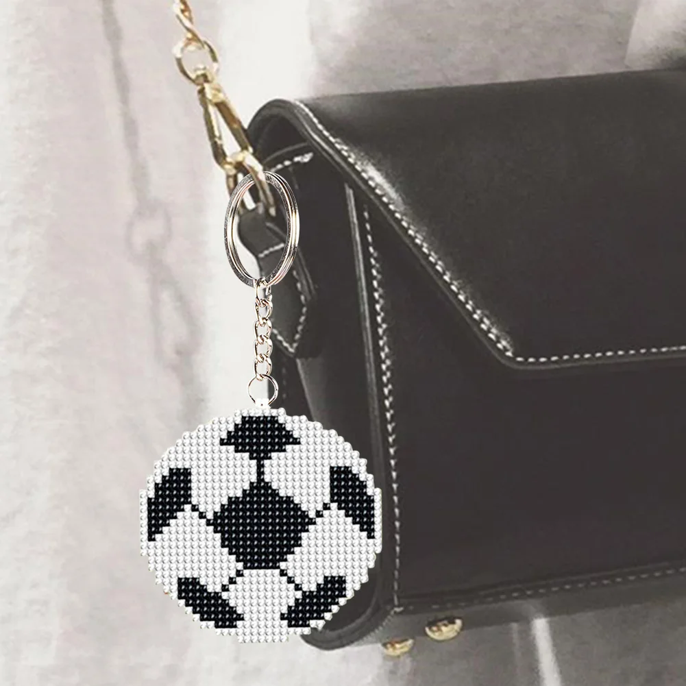 Stamped Beads Cross Stitch Keychain-Football