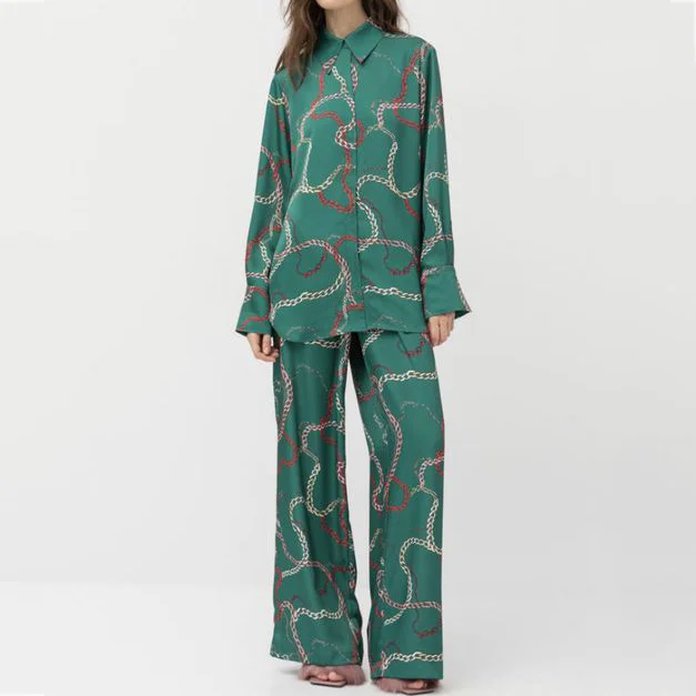 Fashion Chain Print Long Sleeve Shirt Two-Piece Set