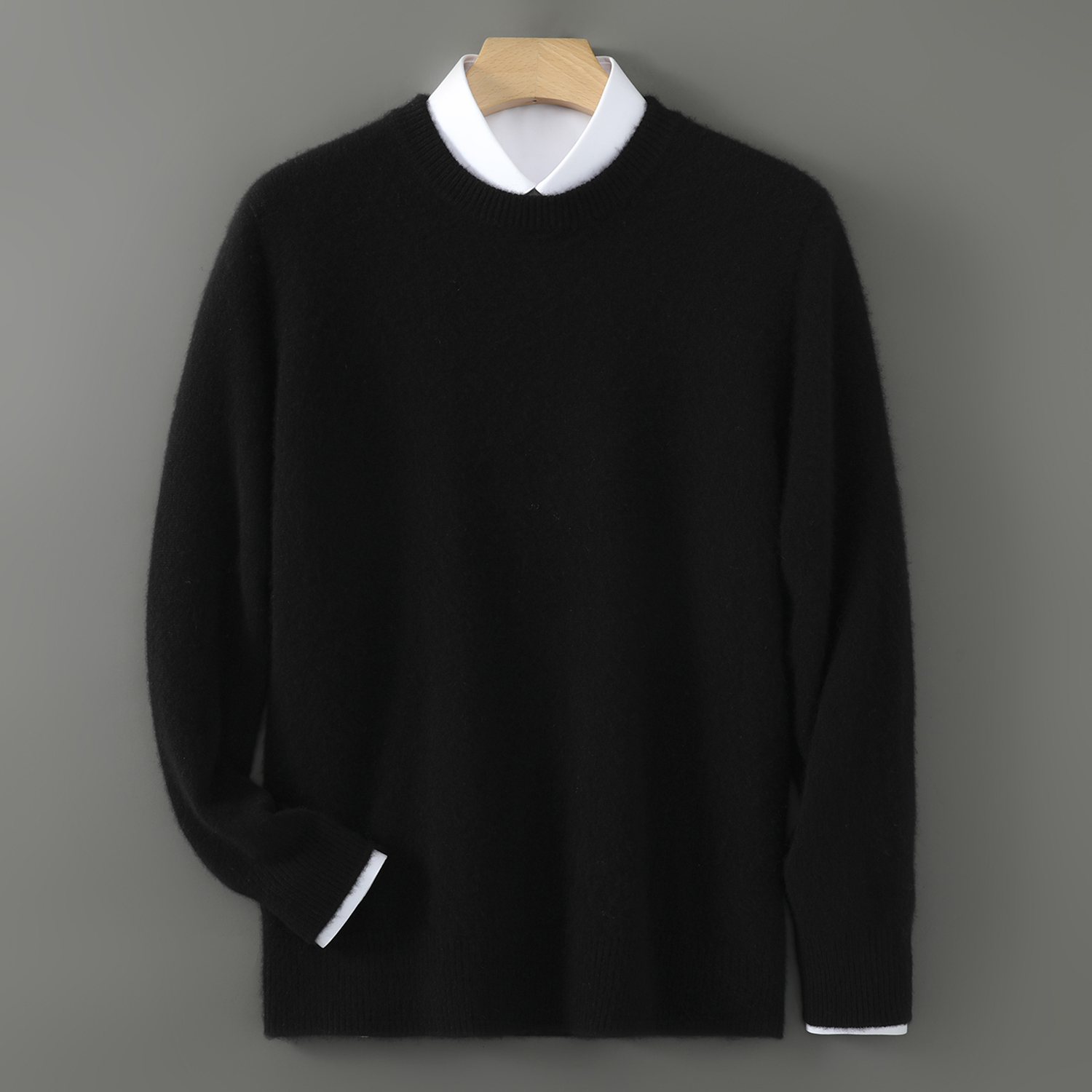 Men's Wool Crewneck Sweater Minimalist Style REAL SILK LIFE
