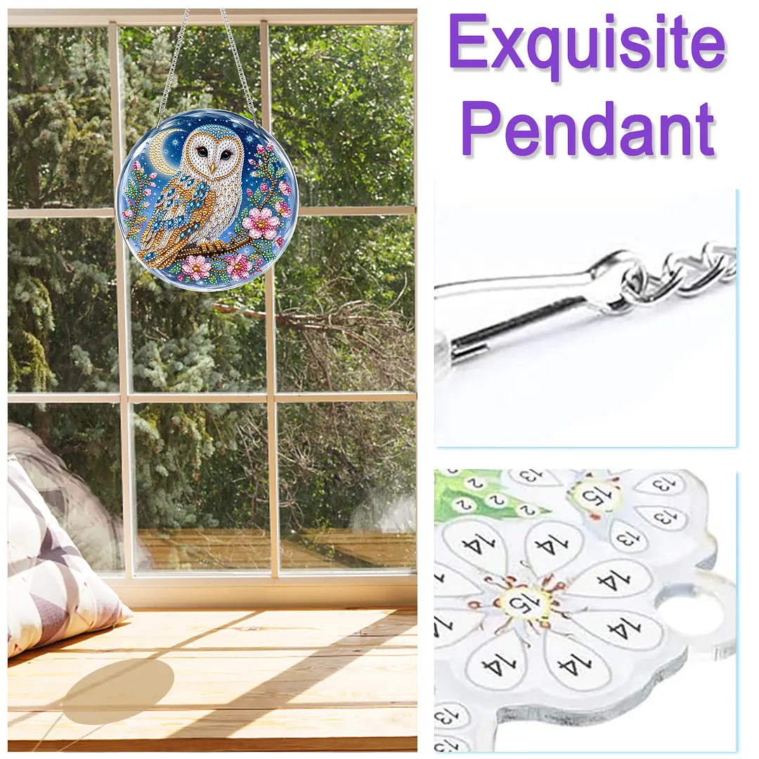 Diamond Painting Kit Moon Owl Sun Ornament for Adults 7.87x7.87in