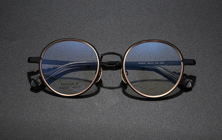 Designer Brand Round Glasses Frames Blue Rose Gold Sunglasses for Men Pure Titanium  Eyeglasses with Case
