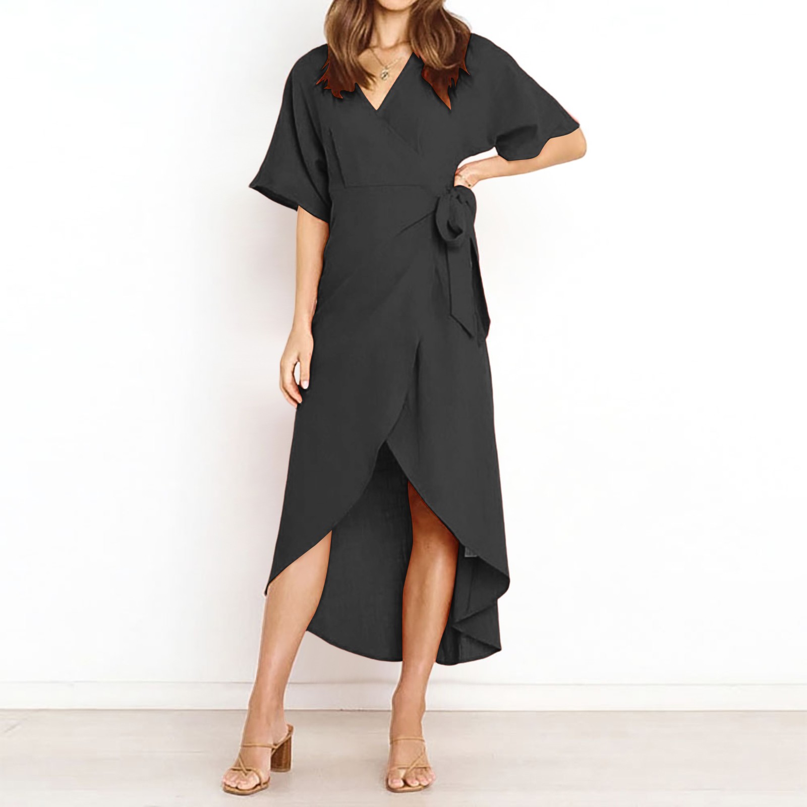 Txplogictic elegant wedding dresses Spaghetti Elegant Ladies Dresses Summer Sale Satin V Neck Lace Up Slim Waist Dress Short Sleeve Summer Dresses For Women