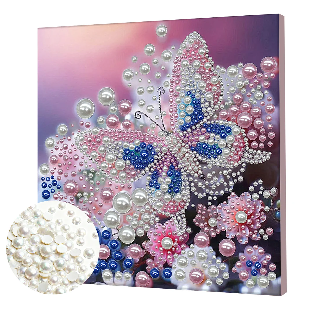 Pink Butterfly - DIY Pearl Diamond Art Kit With Frame 30*30cm
