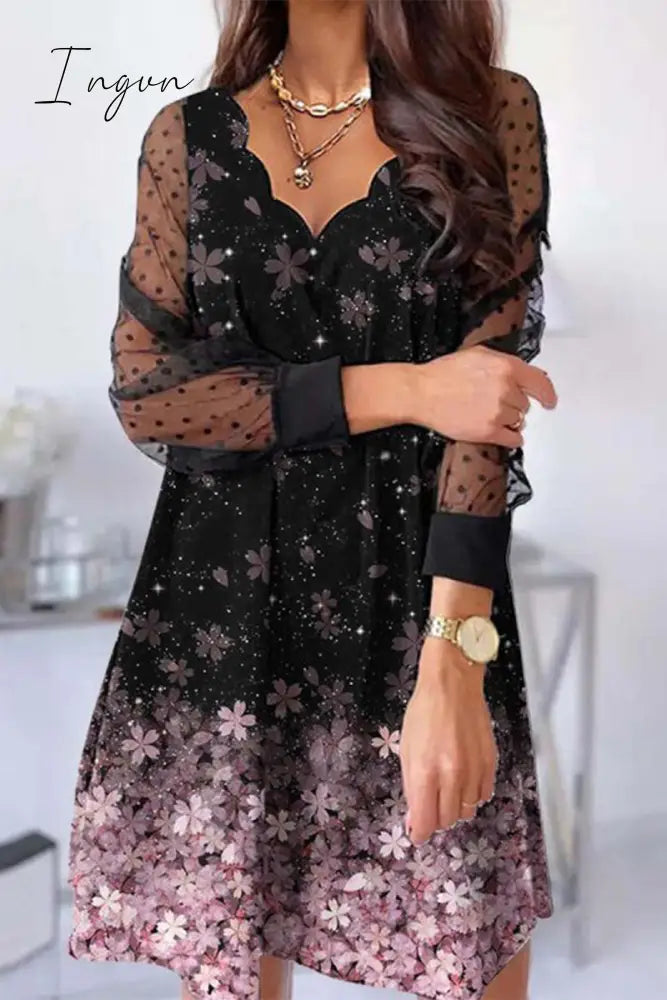 Ingvn - Sweet Elegant Floral Lace V Neck A Line Dresses(5 Colors) Red / S Dresses/Lace Dresses