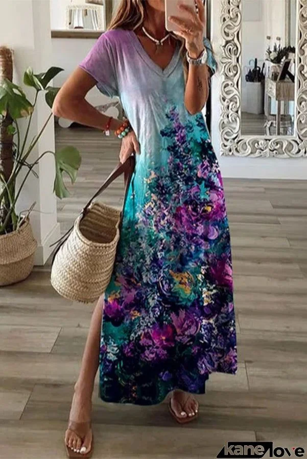 Retro Vintage Printed Outdoor Daily Short Sleeve Midi Dress