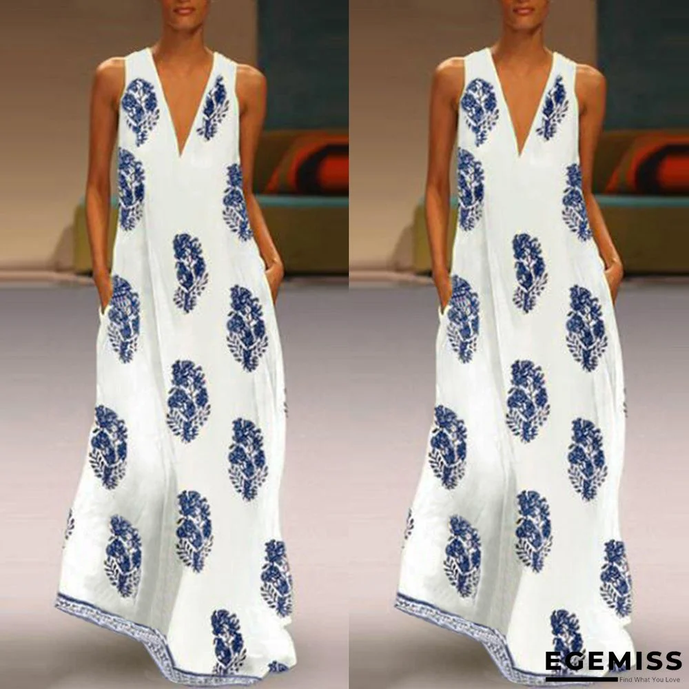 Sleeveless Leaf Dress Print Retro Beach Dress | EGEMISS