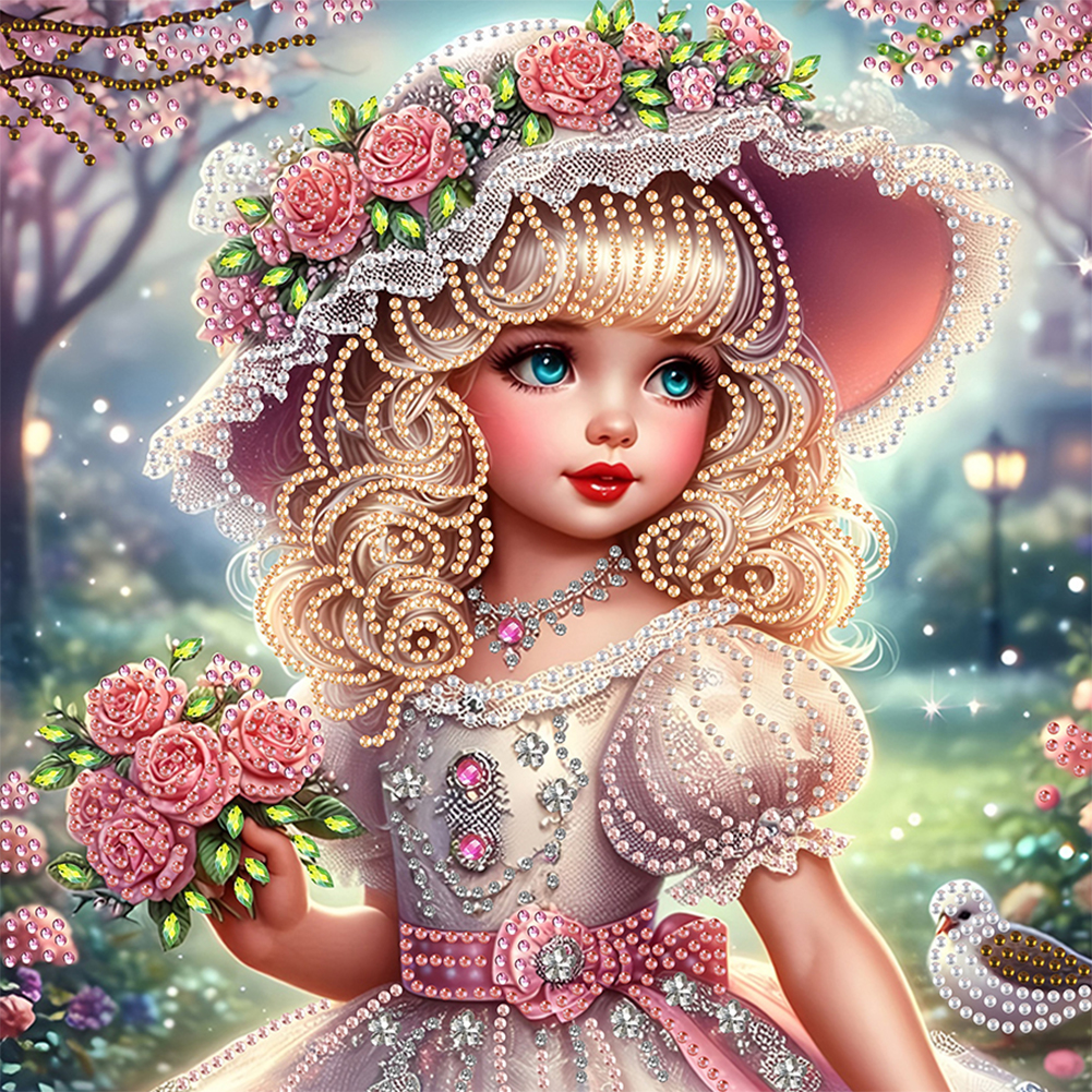 Elegant Little Girl 30*30cm(canvas) special shaped drill diamond painting