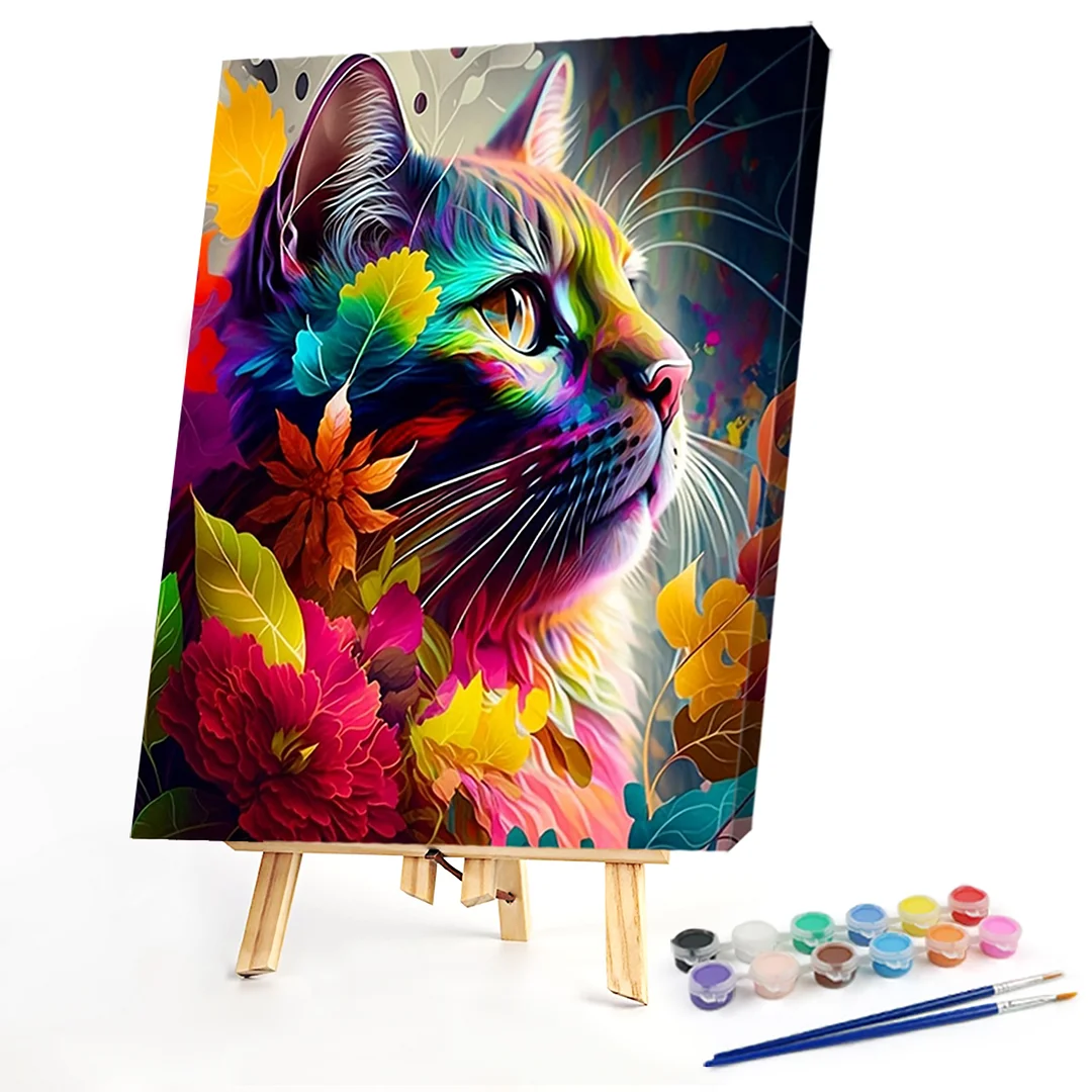 DIY Autumn Leaf Cat Paint by Numbers Kits Drawing Paintwork on Canvas 15.75x19.69inch Without Frame Canvas Oil Painting Number Painting for Beginners Adults Gift Home Wall Decor