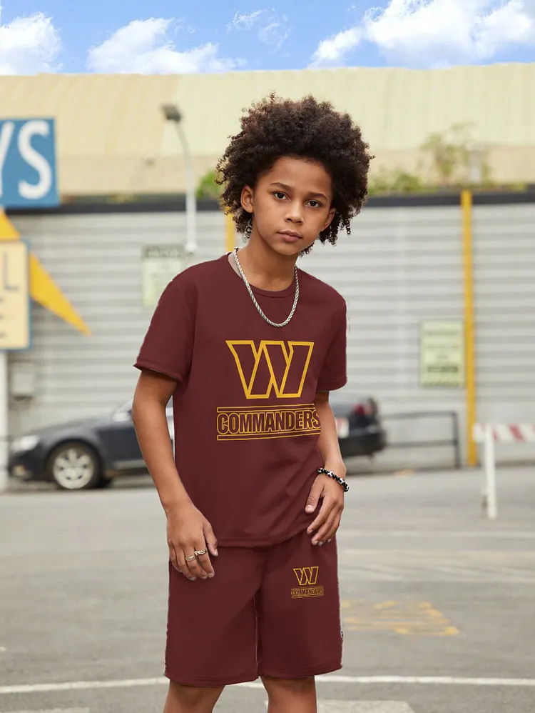 Washington Commanders New Design Kids（5-14Y)' Casual Crew Neck T-shirt And Drawstring Shorts  2pcs/Set
