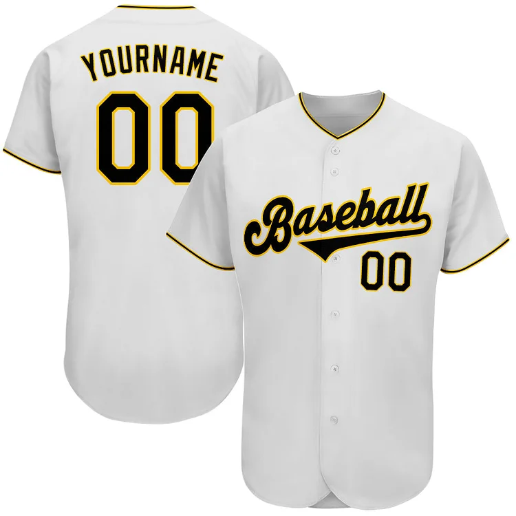 Custom White Black-Gold Baseball Jersey