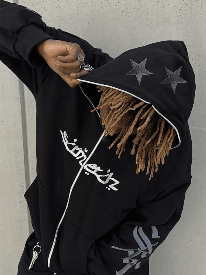 Aonga - Men's Punk Star Embroidery Zip-Up Hoodie