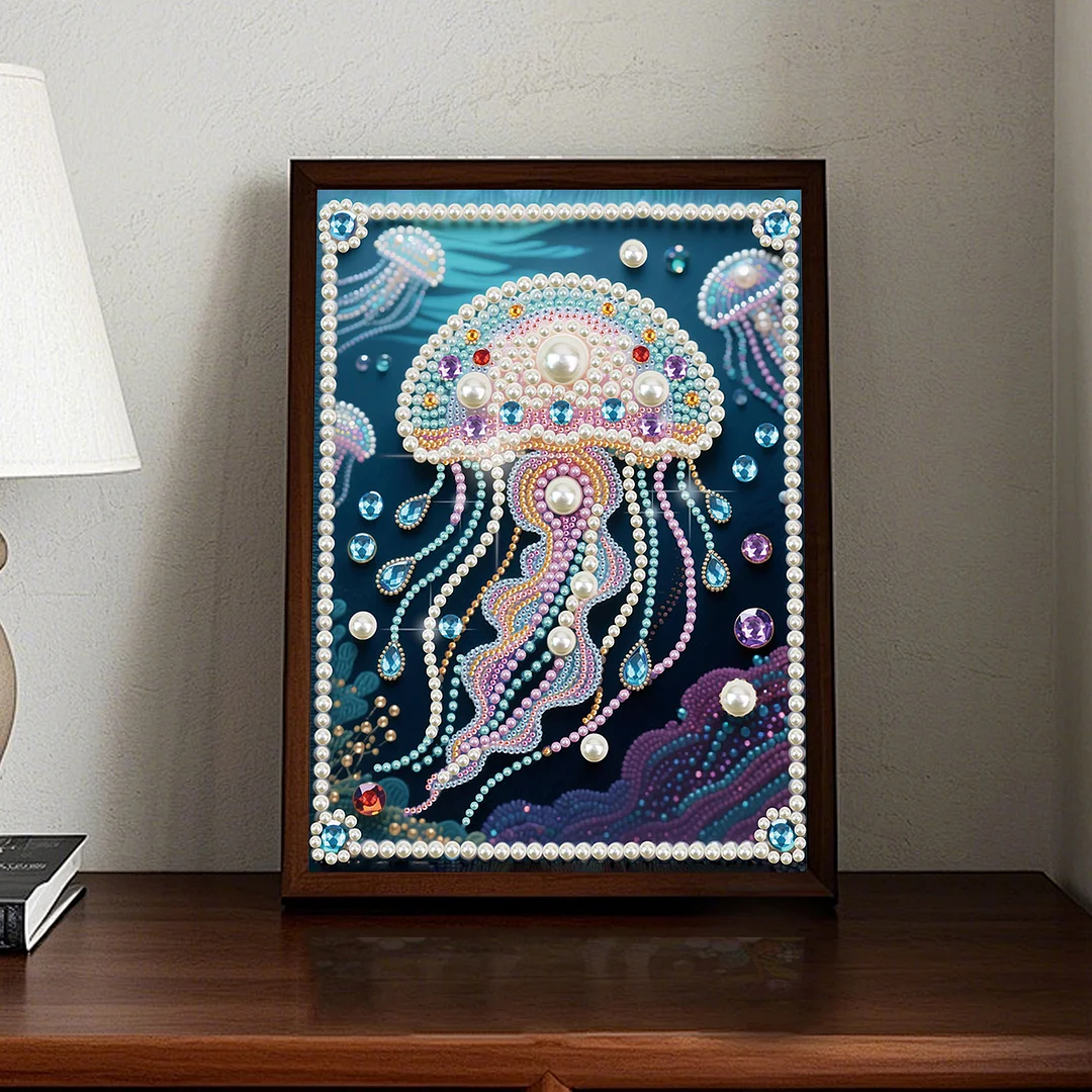 White Jellyfish DIY Partial Diamond Pearl Painting Art Kits 30x40cm Special Shape Pearl Gem Paintings Picture Arts Craft for Adults Beginners Home Wall Decor