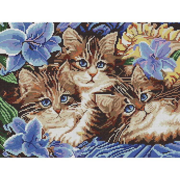 Cats - 14CT Joy Sunday Stamp Cross Stitch(39*31cm)